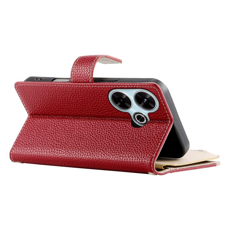 Funda de cuero con cremallera para Redmi 13 4G / 5G / Xiaomi Poco M6 4G, con costuras, múltiples tarjetas y correa corta (roja)