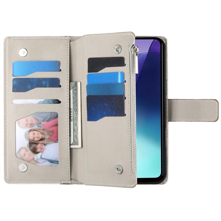 Funda de cuero con cremallera y múltiples tarjetas para Redmi 13C 4G / 5G / 13R / Xiaomi Poco C65 (blanco)
