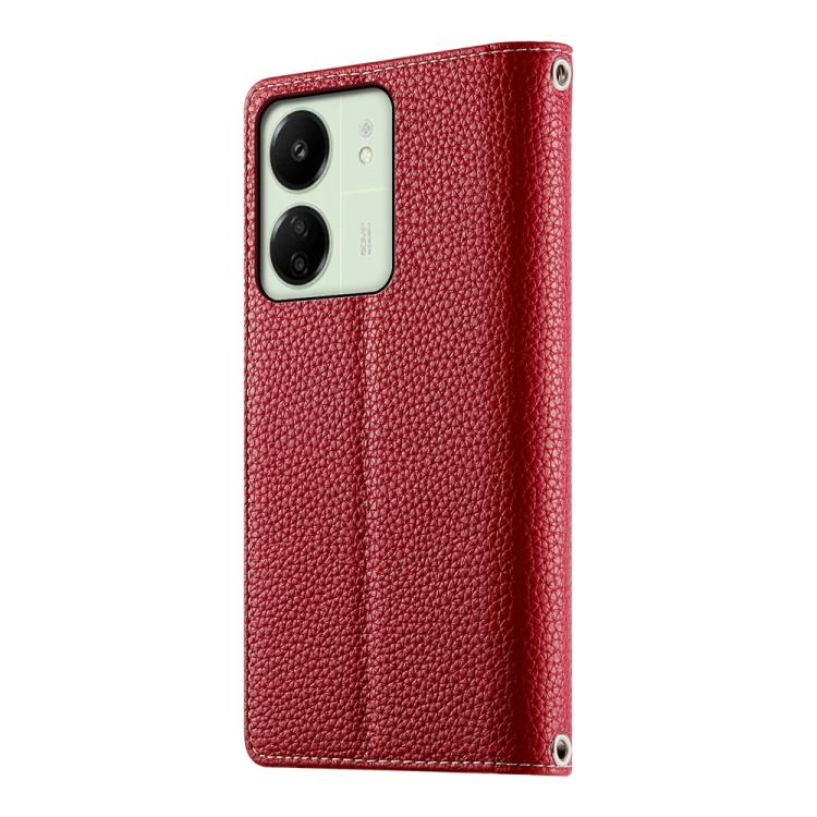 Funda de cuero con cremallera para Redmi 13C 4G / 5G / 13R / Xiaomi Poco C65, con costuras, múltiples tarjetas y correa corta (roja)