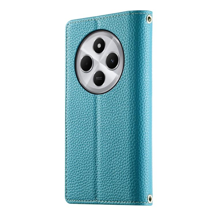 Funda de cuero con cremallera y múltiples tarjetas para Redmi 14C 4G / 14R / A4 5G / A3 Pro, con costuras y correa corta (azul)