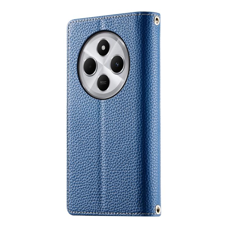 Funda de cuero con cremallera y múltiples tarjetas para Redmi 14C 4G / 14R / A4 5G / A3 Pro, con costuras y correa corta (azul oscuro)