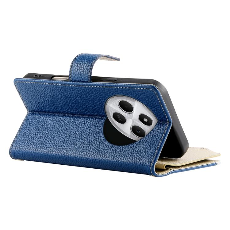 Funda de cuero con cremallera y múltiples tarjetas para Redmi 14C 4G / 14R / A4 5G / A3 Pro, con costuras y correa corta (azul oscuro)
