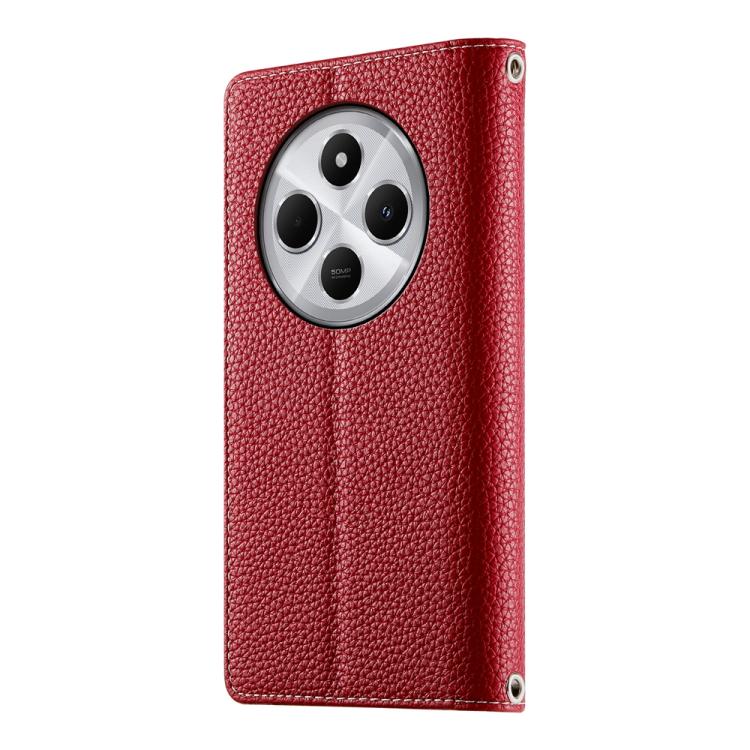 Funda de cuero con cremallera y múltiples tarjetas para Redmi 14C 4G / 14R / A4 5G / A3 Pro, con costuras y correa corta (roja)