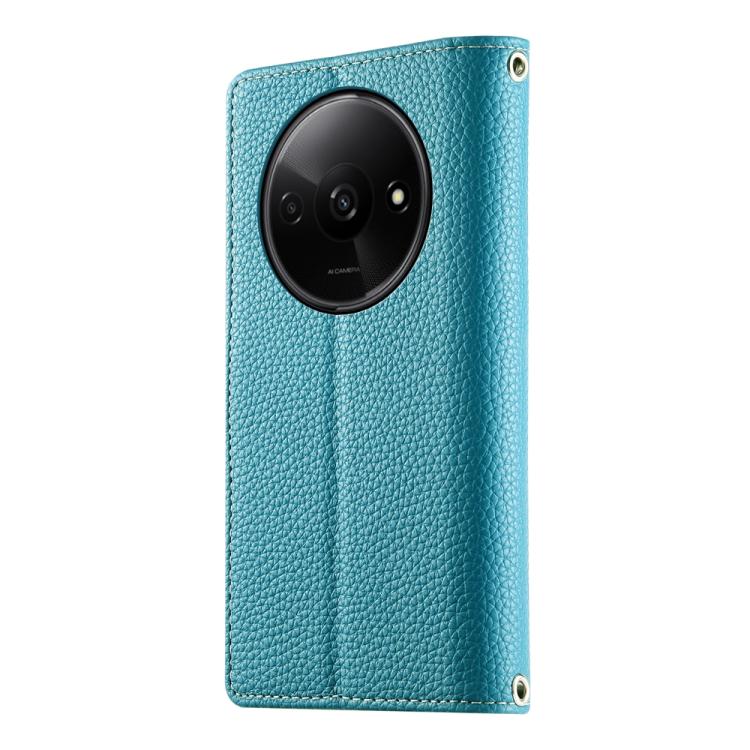 Funda de cuero con cremallera para Redmi A3 y Xiaomi Poco C61, con costuras, múltiples tarjetas y correa corta (azul)