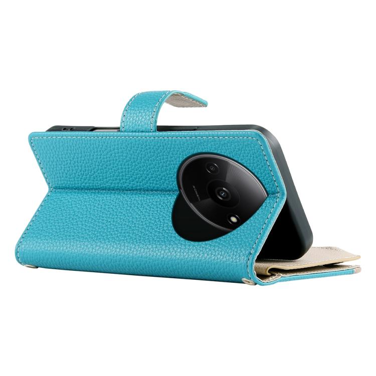 Funda de cuero con cremallera para Redmi A3 y Xiaomi Poco C61, con costuras, múltiples tarjetas y correa corta (azul)