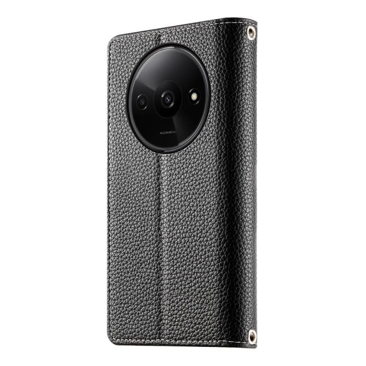 Funda de cuero con cremallera para Redmi A3 y Xiaomi Poco C61, con costuras, para múltiples tarjetas y correa corta (negra)