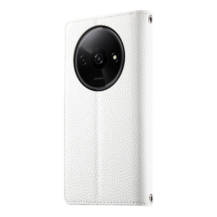 Funda de cuero con cremallera para Redmi A3 / Xiaomi Poco C61, con costuras, para múltiples tarjetas y correa corta (blanca)