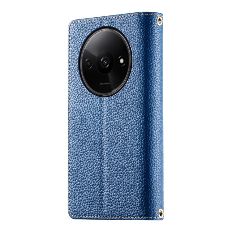Funda de cuero con cremallera para Redmi A3 / Xiaomi Poco C61, con costuras, múltiples tarjetas y correa corta (azul oscuro)