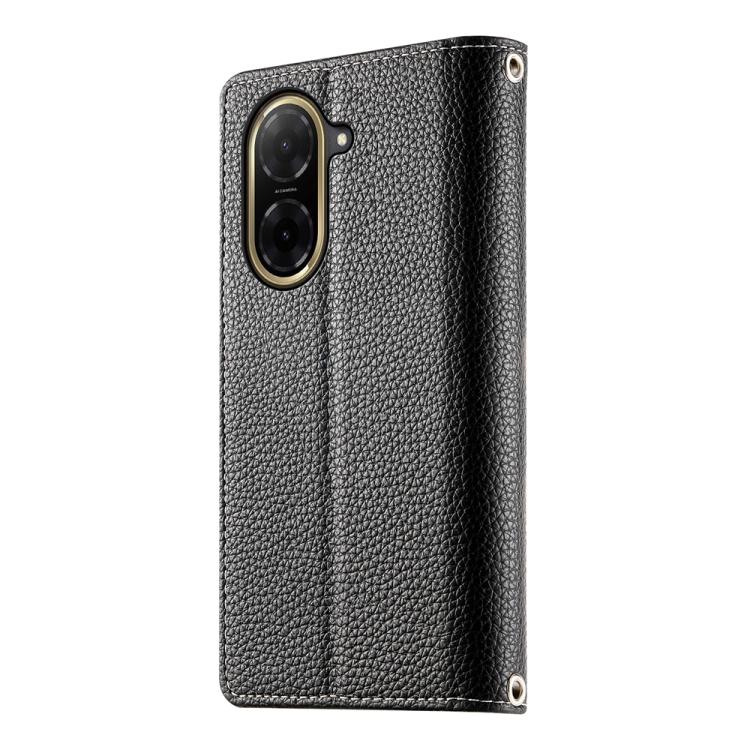 Funda de cuero con cremallera para Redmi A5 4G (171,7 mm) y Xiaomi Poco C71, con costuras, múltiples tarjetas y correa corta (negra)