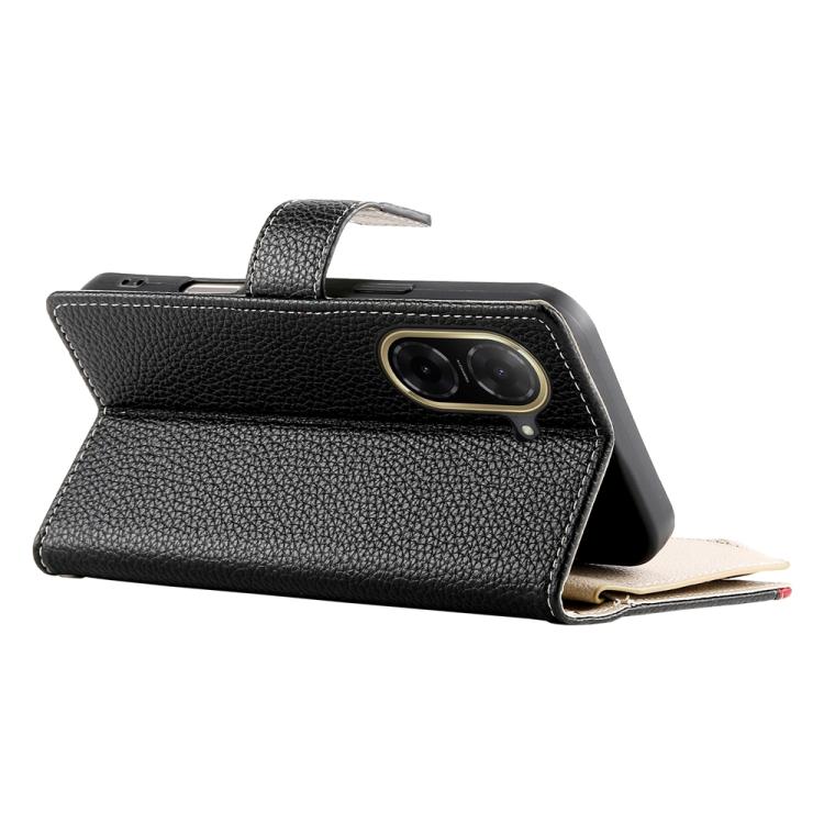 Funda de cuero con cremallera para Redmi A5 4G (171,7 mm) y Xiaomi Poco C71, con costuras, múltiples tarjetas y correa corta (negra)