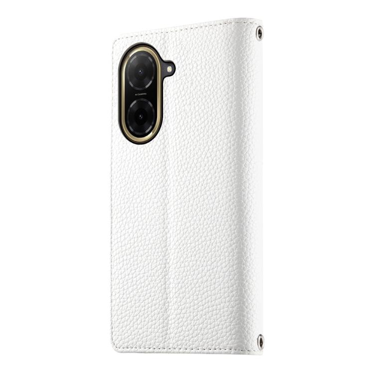 Funda de cuero con cremallera para Redmi A5 4G (171,7 mm) y Xiaomi Poco C71, con costuras, múltiples tarjetas y correa corta (blanca)