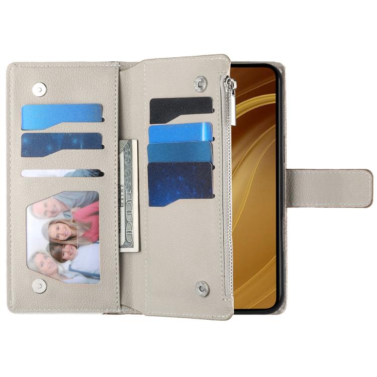 Funda de cuero con cremallera para Redmi A5 4G (171,7 mm) y Xiaomi Poco C71, con costuras, múltiples tarjetas y correa corta (blanca)