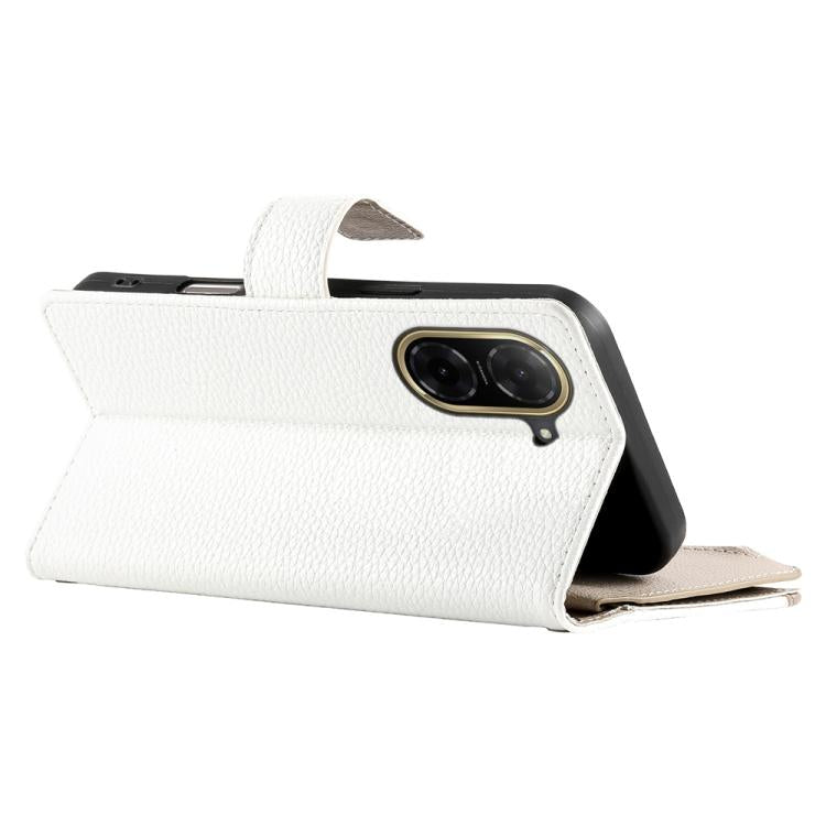 Funda de cuero con cremallera para Redmi A5 4G (171,7 mm) y Xiaomi Poco C71, con costuras, múltiples tarjetas y correa corta (blanca)