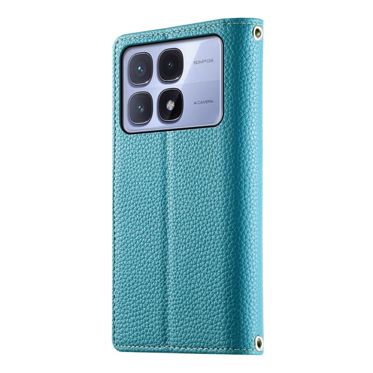Funda de cuero con cremallera para Redmi K70 Ultra, con costuras, múltiples tarjetas y correa corta (azul)