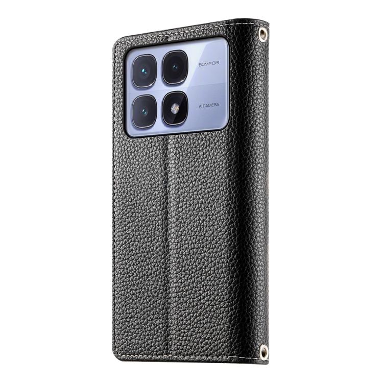 Funda de cuero con cremallera para Redmi K70 Ultra, con múltiples tarjetas y costuras, con correa corta (negra)
