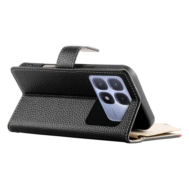 Funda de cuero con cremallera para Redmi K70 Ultra, con múltiples tarjetas y costuras, con correa corta (negra)
