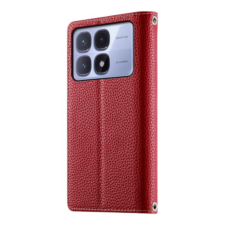 Funda de cuero con cremallera para Redmi K70 Ultra, con múltiples tarjetas y costuras, con correa corta (roja)