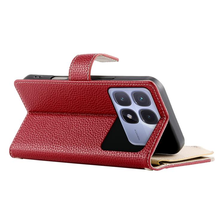 Funda de cuero con cremallera para Redmi K70 Ultra, con múltiples tarjetas y costuras, con correa corta (roja)