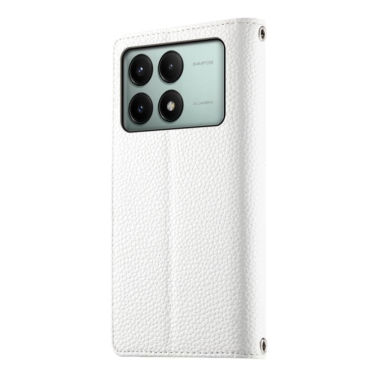 Funda de cuero con cremallera y múltiples tarjetas para Redmi K70E/Xiaomi Poco X6 Pro, con costuras y correa corta (blanca)