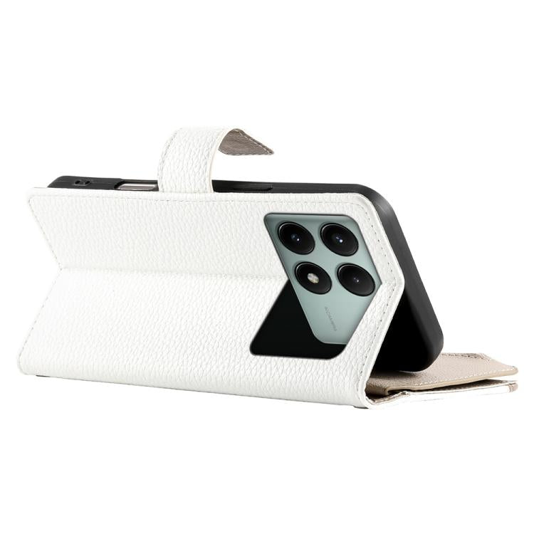 Funda de cuero con cremallera y múltiples tarjetas para Redmi K70E/Xiaomi Poco X6 Pro, con costuras y correa corta (blanca)
