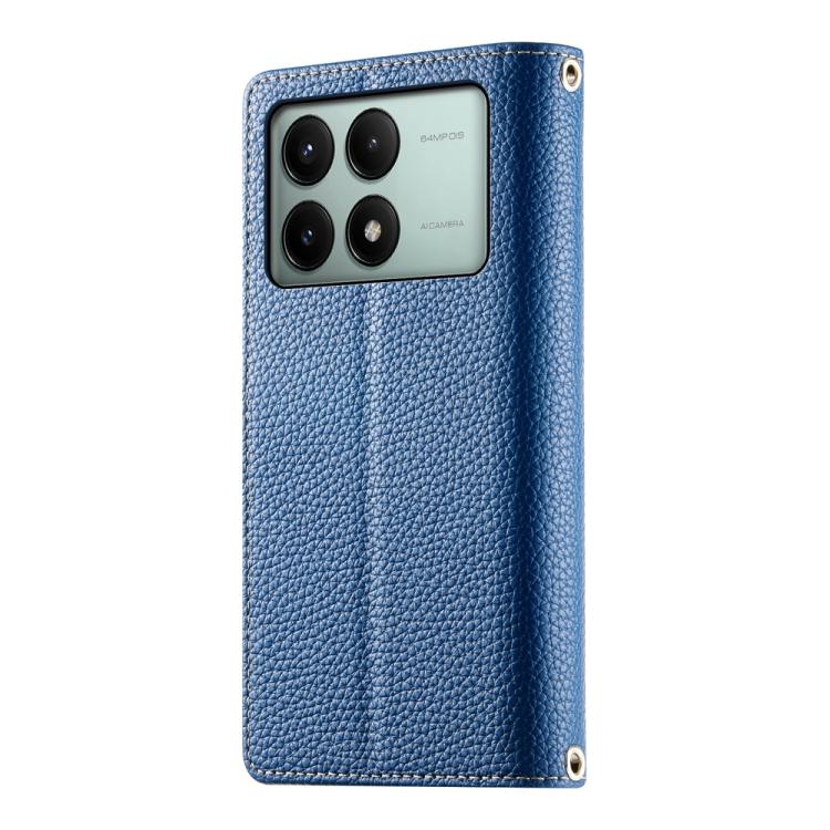 Funda de cuero con cremallera para Redmi K70E y Xiaomi Poco X6 Pro, con costuras, para múltiples tarjetas y correa corta (azul oscuro)