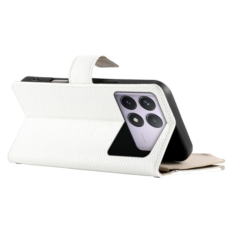 Funda de cuero con cremallera y múltiples tarjetas para Redmi K70 / K70 Pro / Poco F6 Pro, con costuras y correa corta (blanca)