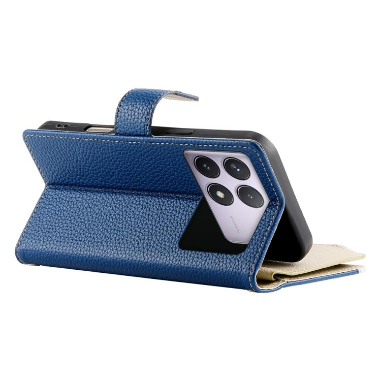 Funda de cuero con cremallera y múltiples tarjetas para Redmi K70 / K70 Pro / Poco F6 Pro, con costuras y correa corta (azul oscuro)