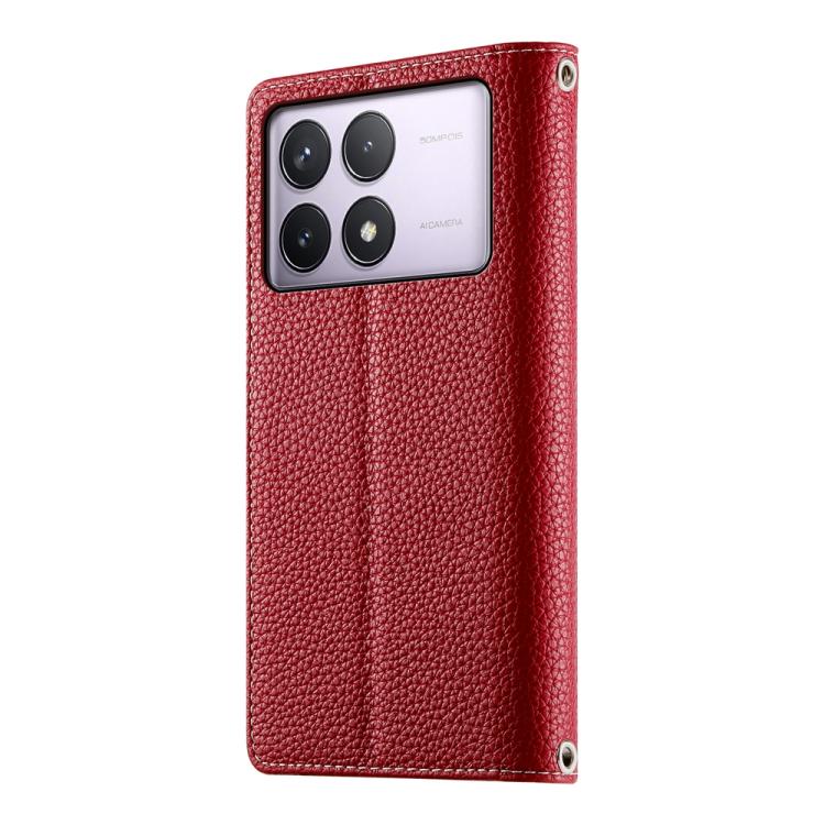 Funda de cuero con cremallera y múltiples tarjetas para Redmi K70 / K70 Pro / Poco F6 Pro, con costuras y correa corta (roja)