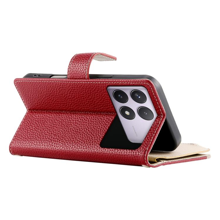 Funda de cuero con cremallera y múltiples tarjetas para Redmi K70 / K70 Pro / Poco F6 Pro, con costuras y correa corta (roja)