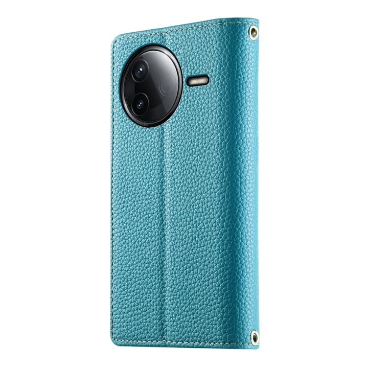 Funda de cuero con cremallera y múltiples tarjetas para Redmi K80 / K80 Pro / Poco F7 Pro, con costuras y correa corta (azul)