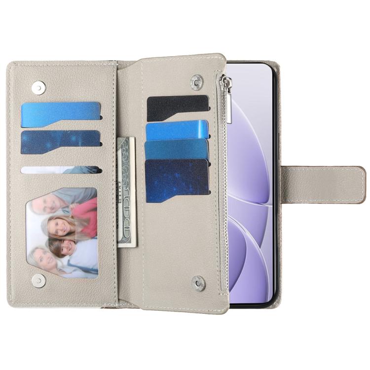 Funda de cuero con cremallera y múltiples tarjetas para Redmi K80 / K80 Pro / Poco F7 Pro, con costuras y correa corta (azul)