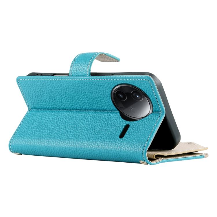 Funda de cuero con cremallera y múltiples tarjetas para Redmi K80 / K80 Pro / Poco F7 Pro, con costuras y correa corta (azul)