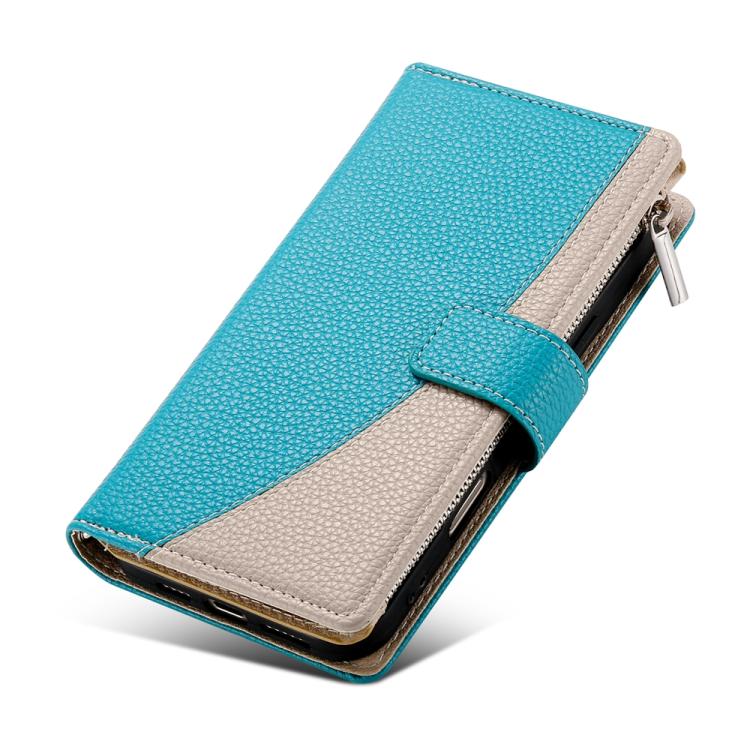 Funda de cuero con cremallera y múltiples tarjetas para Redmi K80 / K80 Pro / Poco F7 Pro, con costuras y correa corta (azul)