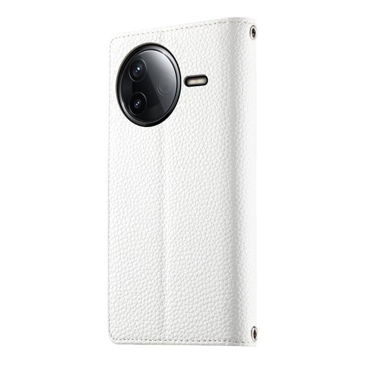 Funda de cuero con cremallera y múltiples tarjetas para Redmi K80 / K80 Pro / Poco F7 Pro, con costuras y correa corta (blanca)