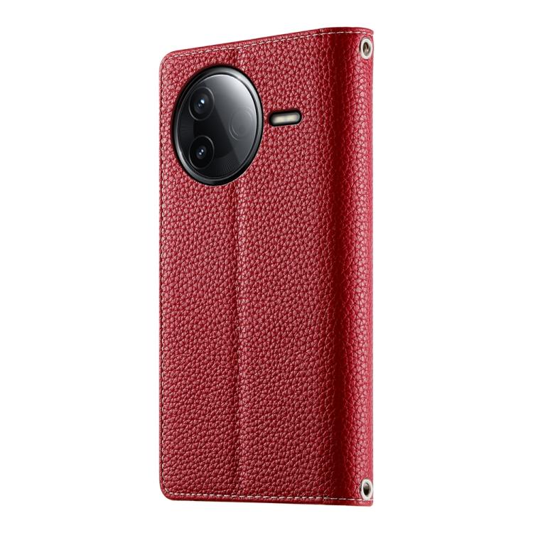 Funda de cuero con cremallera y múltiples tarjetas para Redmi K80 / K80 Pro / Poco F7 Pro, con costuras y correa corta (roja)