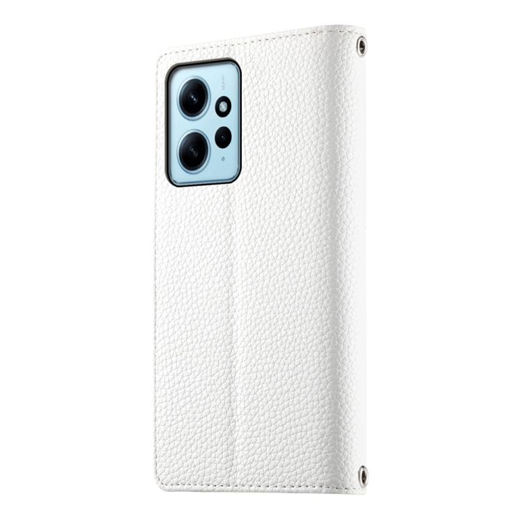 Funda de cuero con cremallera para Redmi Note 12 4G Global / Note 12R Pro, con costuras, para múltiples tarjetas y correa corta (blanca)