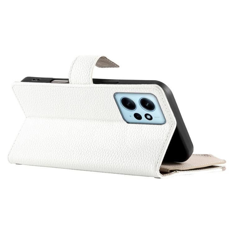 Funda de cuero con cremallera para Redmi Note 12 4G Global / Note 12R Pro, con costuras, para múltiples tarjetas y correa corta (blanca)