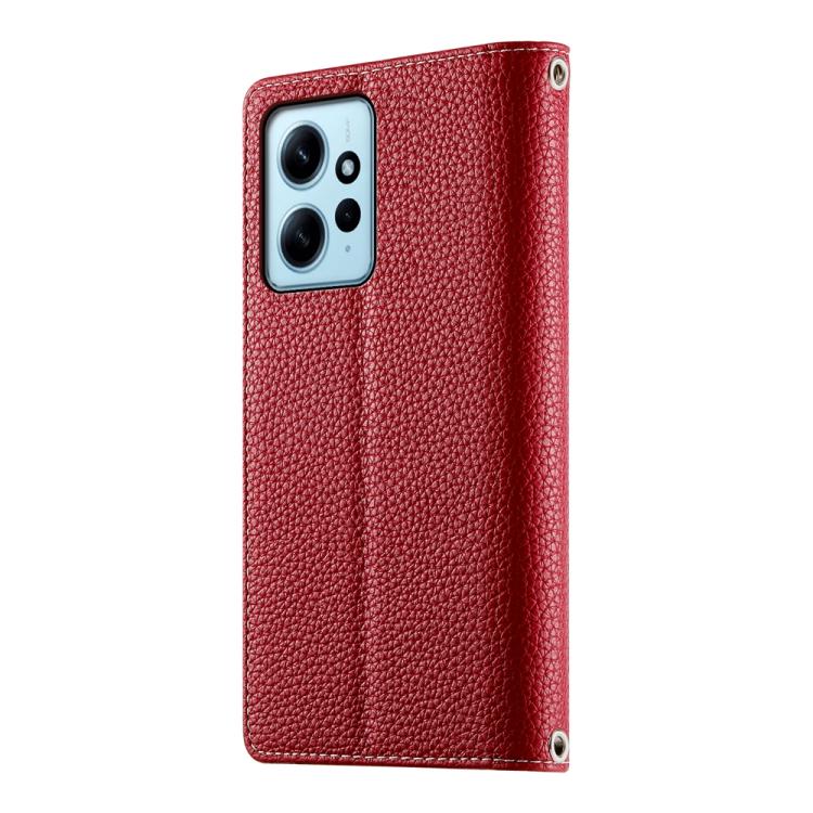 Funda de cuero con cremallera para Redmi Note 12 4G Global / Note 12R Pro, con costuras, para múltiples tarjetas y correa corta (roja)