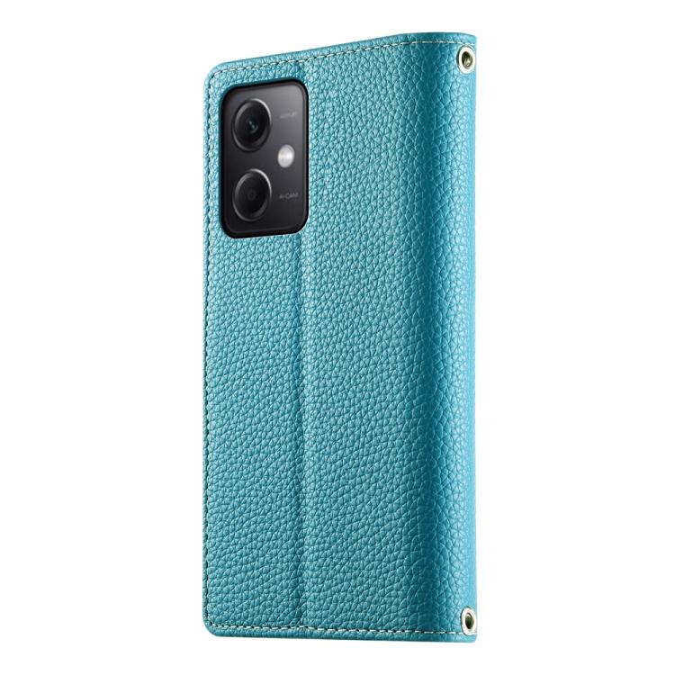 Funda de cuero con cremallera para Redmi Note 12 5G Global / Xiaomi Poco X5, con costuras, para múltiples tarjetas y correa corta (azul)