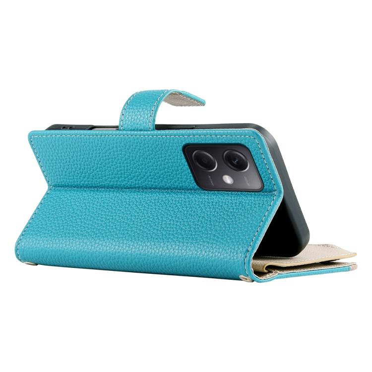 Funda de cuero con cremallera para Redmi Note 12 5G Global / Xiaomi Poco X5, con costuras, para múltiples tarjetas y correa corta (azul)