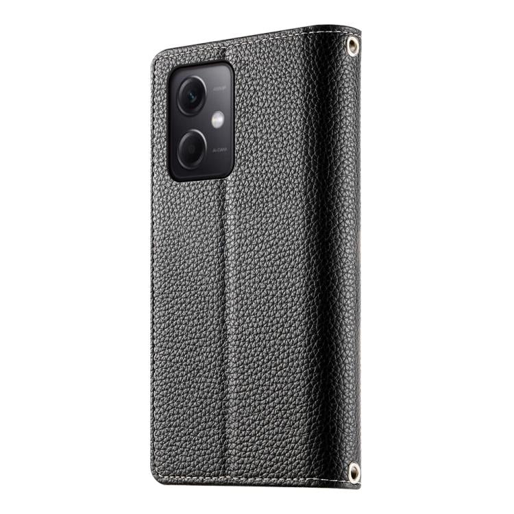 Funda de cuero con cremallera para Redmi Note 12 5G Global / Xiaomi Poco X5, con costuras, para múltiples tarjetas y correa corta (negra)