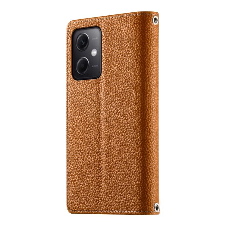 Funda de cuero con cremallera para Redmi Note 12 5G Global / Xiaomi Poco X5, con costuras, para múltiples tarjetas y correa corta (marrón)