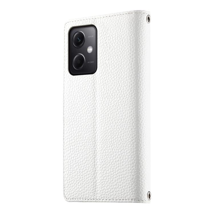 Funda de cuero con cremallera para Redmi Note 12 5G Global / Xiaomi Poco X5, con costuras, para múltiples tarjetas y correa corta (blanca)