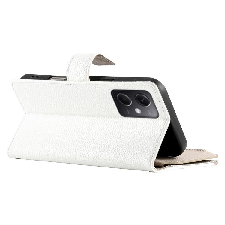 Funda de cuero con cremallera para Redmi Note 12 5G Global / Xiaomi Poco X5, con costuras, para múltiples tarjetas y correa corta (blanca)