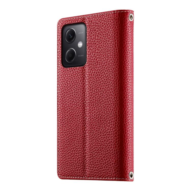 Funda de cuero con cremallera para Redmi Note 12 5G Global / Xiaomi Poco X5, con costuras, para múltiples tarjetas y correa corta (roja)