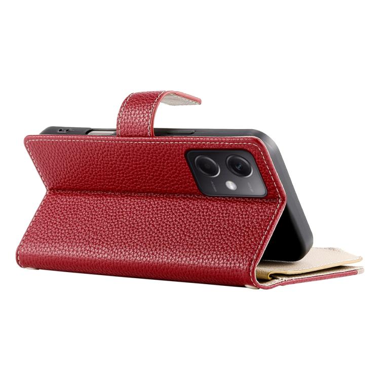 Funda de cuero con cremallera para Redmi Note 12 5G Global / Xiaomi Poco X5, con costuras, para múltiples tarjetas y correa corta (roja)