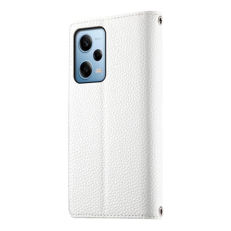 Funda de cuero con cremallera para Redmi Note 12 Pro 5G, con costuras globales, para múltiples tarjetas y correa corta (blanca)