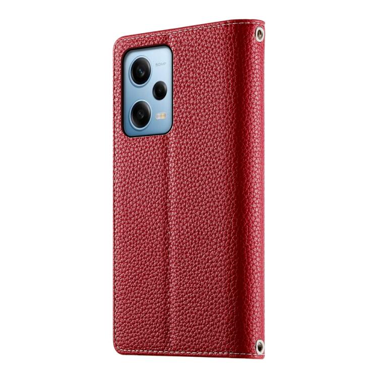 Funda de cuero con cremallera para Redmi Note 12 Pro 5G, con costuras globales, múltiples tarjetas y correa corta (roja)