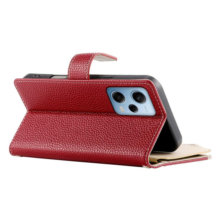 Funda de cuero con cremallera para Redmi Note 12 Pro 5G, con costuras globales, múltiples tarjetas y correa corta (roja)