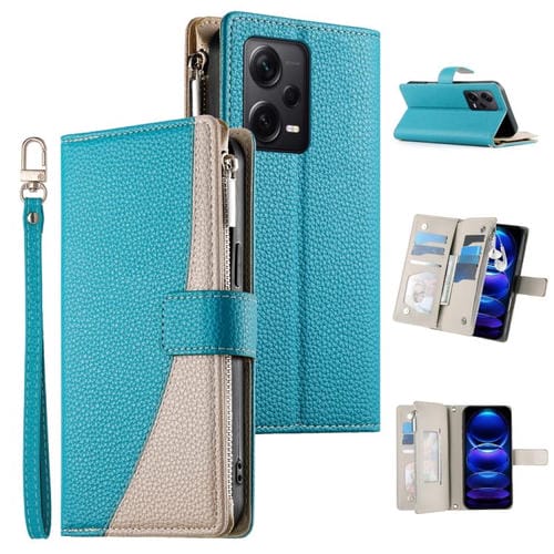 Funda de cuero con cremallera y múltiples tarjetas para Redmi Note 12 Pro+ Global / Note 12 Explorer, con costuras y correa corta (azul)